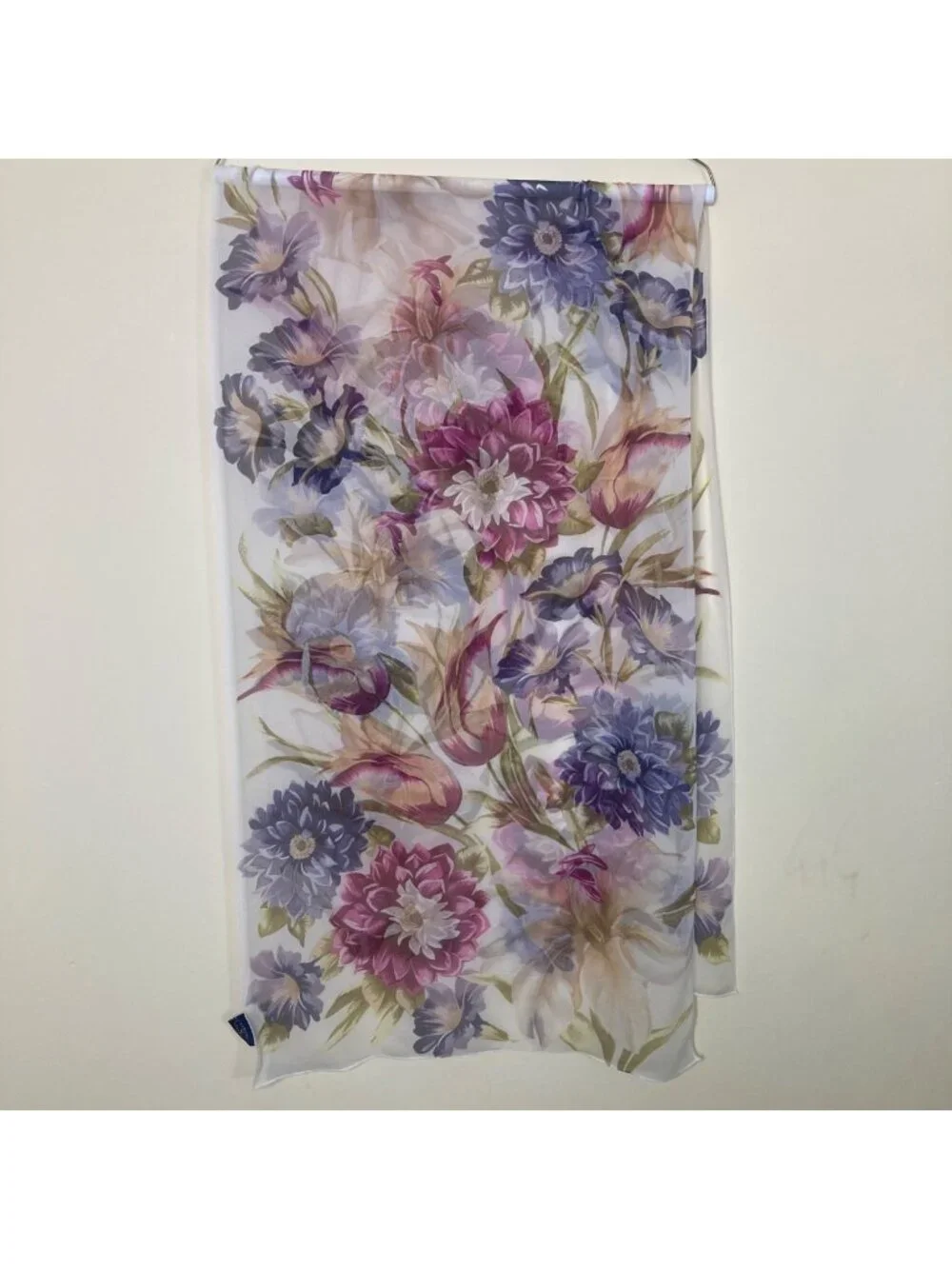 Chelsea Campbell 100% Silk Scarf Vintage Floral Sheer Cottage Japan Tulips